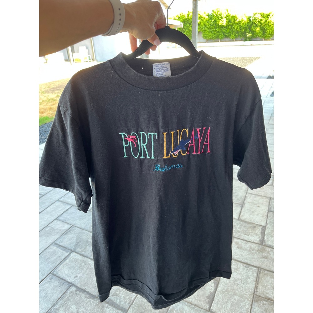 Vintage AllSport Port Lucaya Bahamas Embroidered T-Shirt Black Large Made in USA